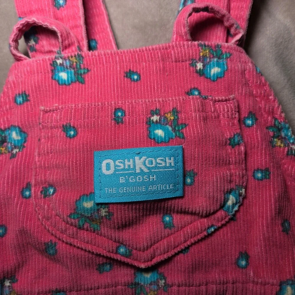 OshKosh B'Gosh Girls Vintage Pink Corduroy Floral Jumper Dress Size 3T